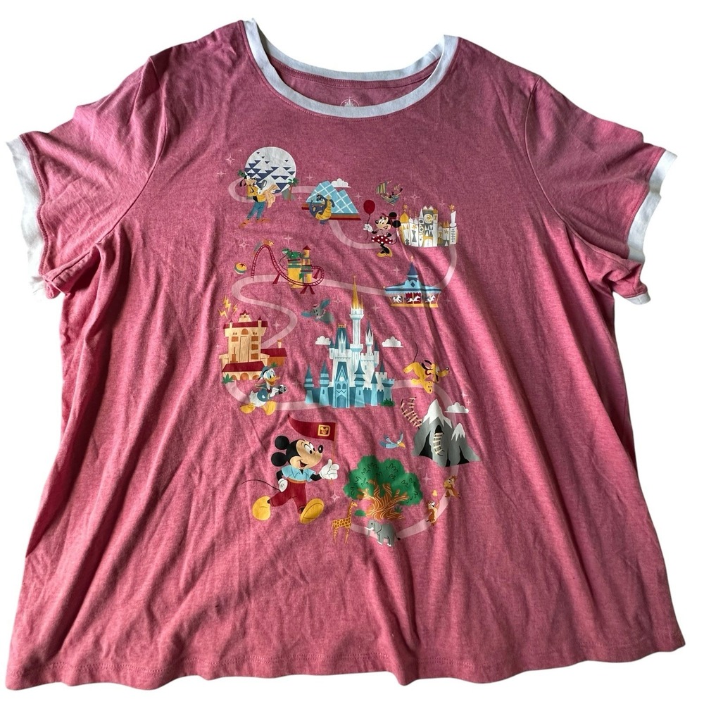 Walt Disney World T-Shirt Pink Icons Lightweight Adult Disney Parks Size 3X
